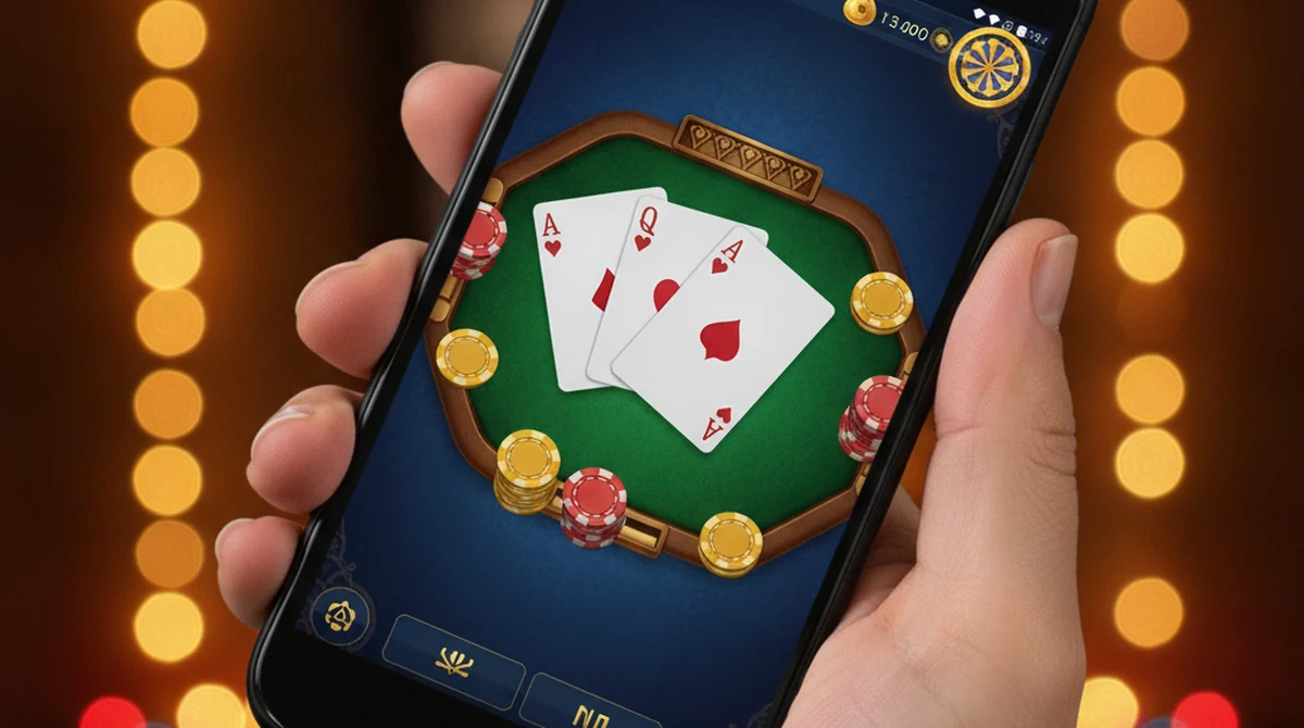 3 Patti Star game lobby interface showing Teen Patti tables, spin games, and balance module
